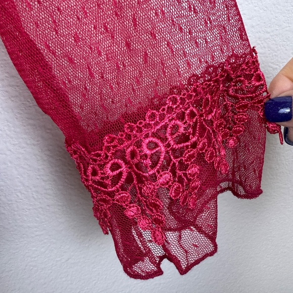 PRETTY ANGEL Gorgeous Red Gypsy Goth Boho Lace One Button Ruffle Top / Size XL - Picture 7 of 16